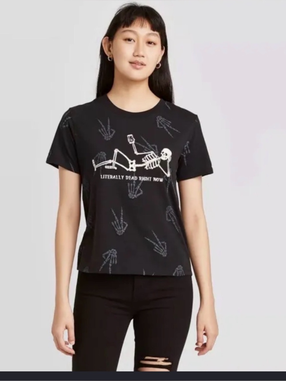 Zoe + Liv Black Short-Sleeve Skeleton Graphic Tee